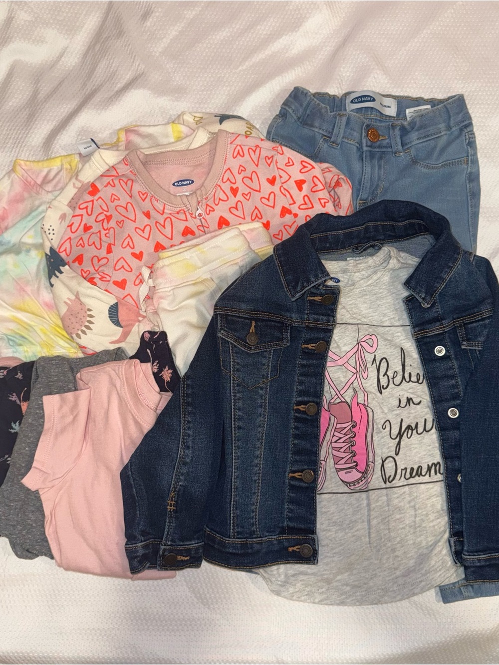 Old Navy Girls 4T Clothing Lot - Denim Jacket, Jeans, Romper, Pajamas Tops